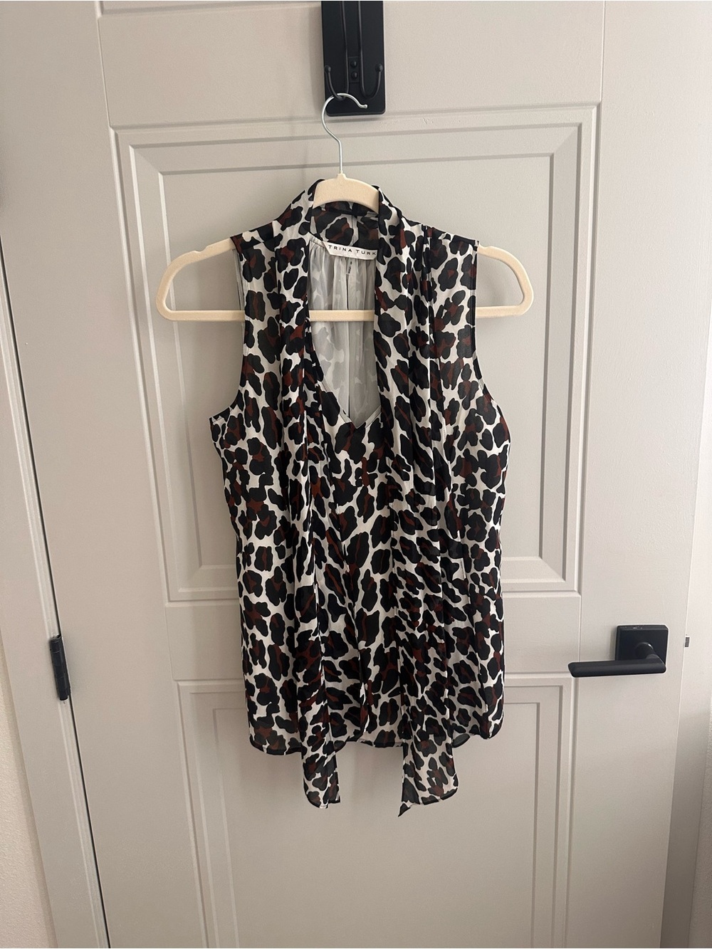 Trina Turk Leopard Print Tie-Neck Camisole - White, Brown, Black